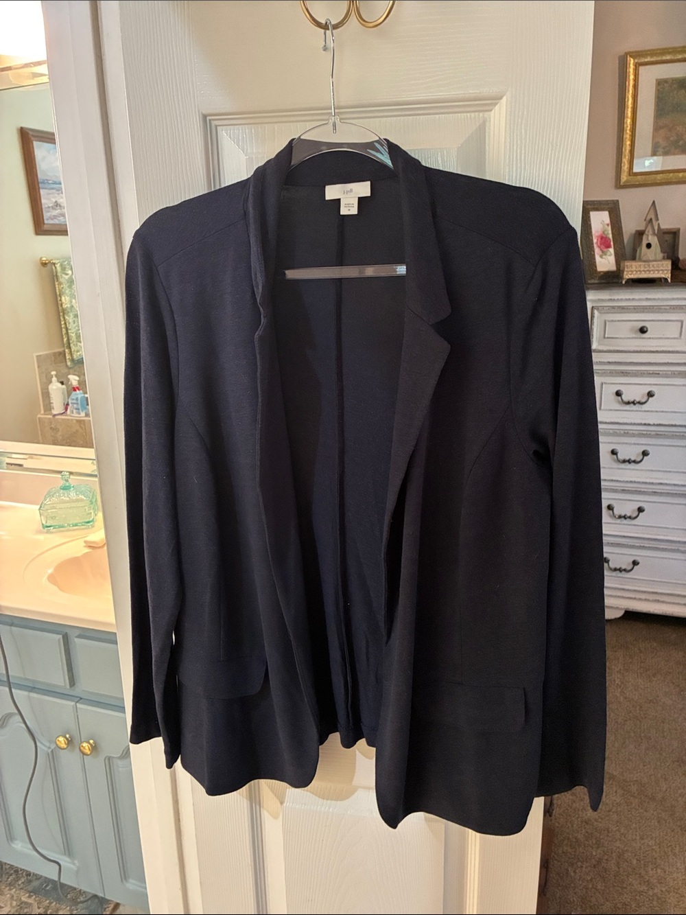 J. Jill Open-Front Linen Rayon Cardigan Navy Jacket SX M